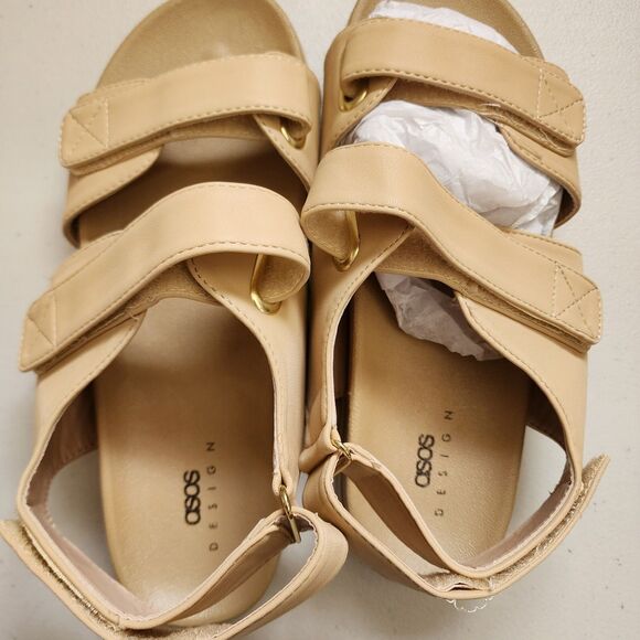 Asos Design Sandals Womens 8 Beige Sporty Straps Grandmacore Open Toe Flaw - Picture 4 of 8